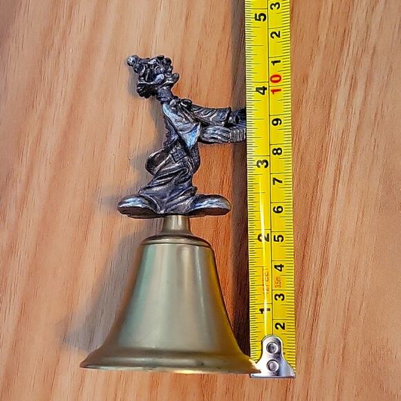 Vintage Pewter Clown Playing Accordian On Brass Bell Collectible About 5" Tall - Picture 9 of 9